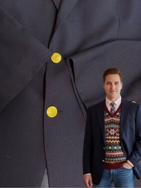 VTG CHAPS RALPH LAUREN 42T Navy Blue Wool Blazer Coat Jacket Preppy Gold Buttons